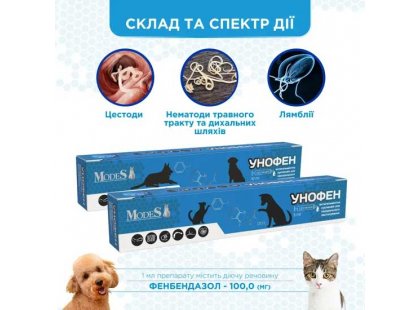 Фото 3 -  від глистів Modes УНОФЕН суспензія проти гельмінтів для собак і котів