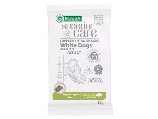 Фото - лакомства Natures Protection Superior Care White Dogs Hypoallergenic & Dental Care беззерновое лакомство для взрослых собак с белой шерстью БЕЛАЯ РЫБА