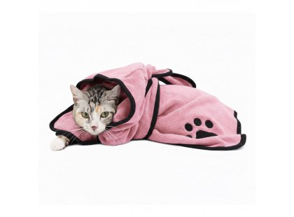 Фото 3 -  одяг Fovis Derby рушник-халат із мікрофібри з капюшоном і поясом для собак та котів, рожевий
