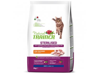 Фото - сухий корм Trainer Natural ADULT STERILISED With White Fresh Meats Turkey корм для стерилізованих кішок з білим м'ясом індички