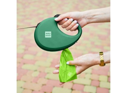 Фото 7 -  рулетки WAUDOG R-leash поводок рулетка с контейнером для пакетов, светоотражающая лента, зеленый