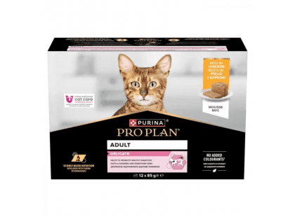 Фото - Purina Pro Plan Adult Delicate Chicken вологий корм для котів, мус КУРКА вологий корм (консерви) Purina Pro Plan Adult Delicate Chicken вологий корм для котів, мус КУРКА