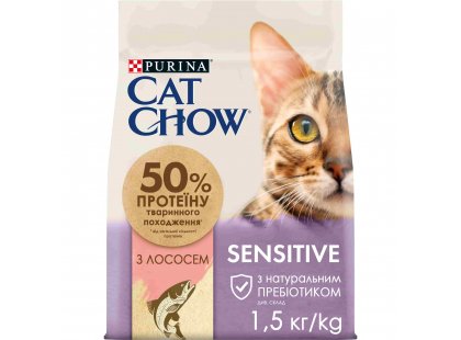 Фото - сухой корм Cat Chow SENSITIVE корм для кошек с чувствительным пищеварением ЛОСОСЬ