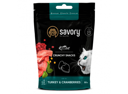 Фото - ласощі Savory (Сейворі) Kitten Crunchy Snacks Turkey & Cranberries ласощі для кошенят ІНДИЧКА та КЛЮКВА