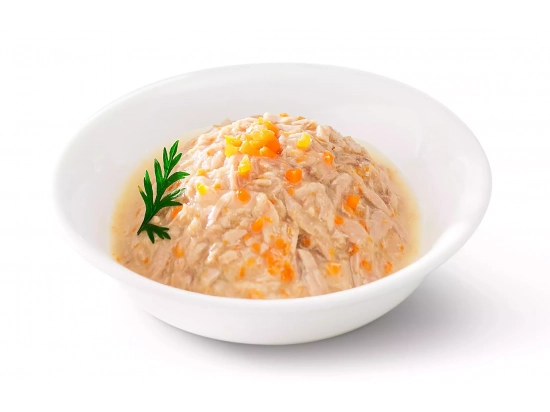 Фото - вологий корм (консерви) Cherie (Шері) Tuna with Carrots консерви для підтримки сечовивідних шляхів у котів ТУНЕЦЬ І МОРКВА (шматочки в соусі)