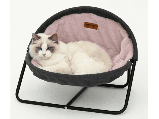 Фото 4 -  спальные места, лежаки, домики Misoko&Co (Мисоко и Ко) Pet Bed Round Plush складной круглый лежак для животных, плюш, СЕРО-РОЗОВЫЙ