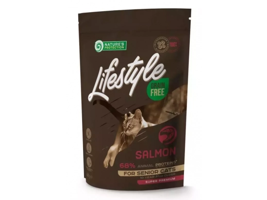 Фото - сухой корм Natures Protection Lifestyle GRAIN FREE SALMON SENIOR беззерновой корм для пожилых кошек ЛОСОСЬ