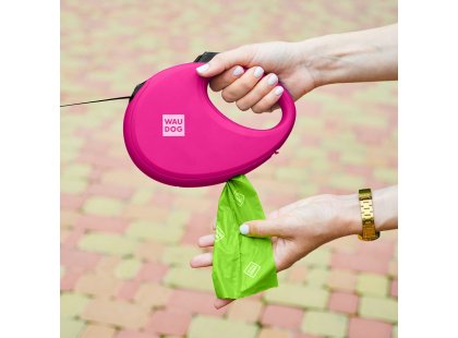 Фото 7 -  рулетки WAUDOG R-leash повідець рулетка з контейнером для пакетів, світловідбивна стрічка, рожевий