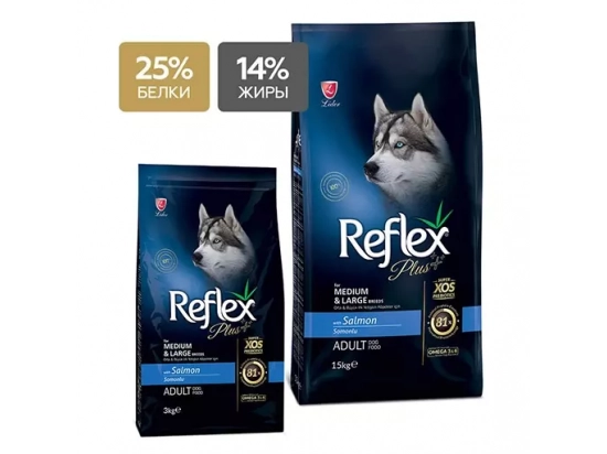 Фото - сухий корм Reflex Plus (Рефлекс Плюс) Adult Medium & Large Salmon корм для собак середніх та великих порід, з лососем