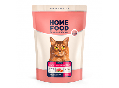 Фото 2 -  сухой корм Home Food (Хоум Фуд) Cat Adult Turkey & Salmon полнорационный корм для кошек здоровая кожа и блеск шерсти ИНДЕЙКА и ЛОСОСЬ