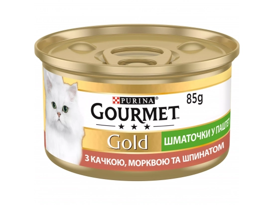 Фото - влажный корм (консервы) Gourmet Gold (Гурме Голд) кусочки в паштете с уткой, морковью и шпинатом