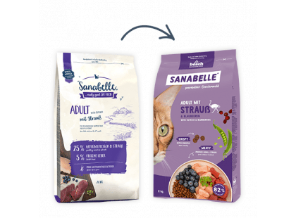 Фото 2 -  сухой корм Bosch Sanabelle ADULT Ostrich & Blueberries сухой корм для кошек СТРАУС И ЧЕРНИКА