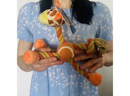 Фото 2 -  іграшки Trixie Giraffe іграшка для собак з тенісним м'ячем і мотузкою ЖИРАФ (3578)