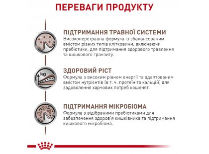 Фото 4 -  ветеринарні корми Royal Canin GASTROINTESTINAL KITTEN ветеринарна дієта для кошенят від 2 до 10 місяців при порушеннях травлення