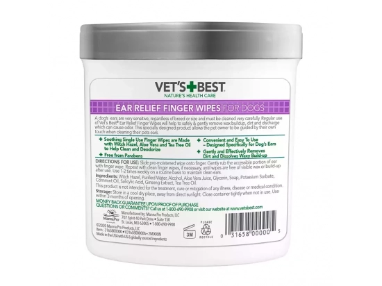 Фото - повсякденна косметика Vets Best (Ветс Бест) EAR RELIEF FINGER WIPES серветки для догляду за вухами для собак