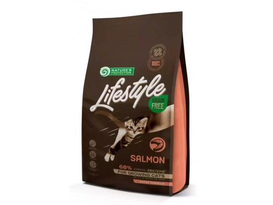 Фото - сухой корм Natures Protection Lifestyle GRAIN FREE SALMON KITTEN беззерновой корм для котят ЛОСОСЬ