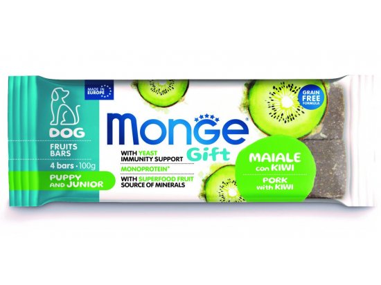 Фото - ласощі Monge Dog Gift Puppy and Junior Pork & Kiwi ласощі для цуценят до 12 міс, фруктовий батончик СВИНИНА та КІВІ