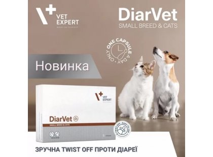 Фото 3 -  для желудочно-кишечного тракта (ЖКТ) VetExpert (ВетЭксперт) DiarVet Small Breed & Cats таблетки от диареи для кошек и маленьких собак