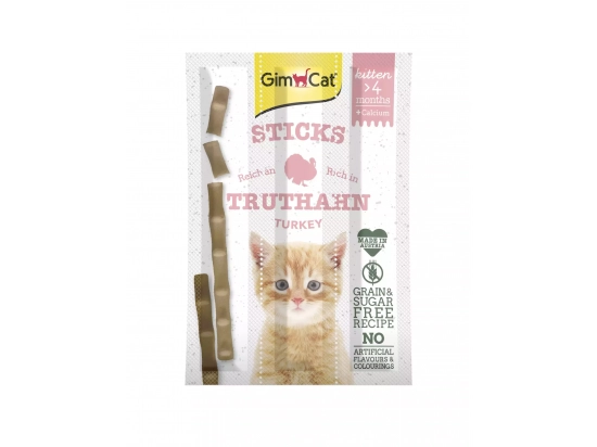 Фото - ласощі Gimcat STICKS TRUTHAN UND CALCIUM (ПАЛИЧКИ ІНДИЧКА І КАЛЬЦІЙ) ласощі для кошенят