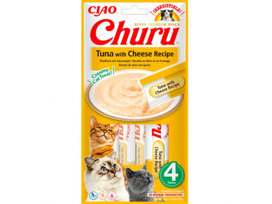 Фото - ласощі Inaba Cat Churu Tuna and Cheese ласощі для котів вершковий мус ТУНЕЦЬ та СИР