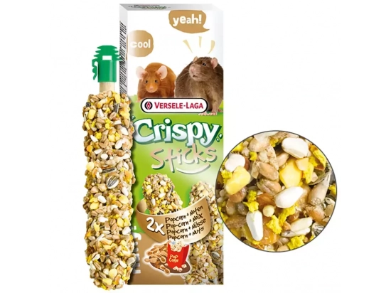 Фото - лакомства Versele-Laga CRISPY STICKS POPCORN & NUTS  лакомство для крыс, мышей ПОПКОРН С ОРЕХАМИ, 110 г (2 шт.)