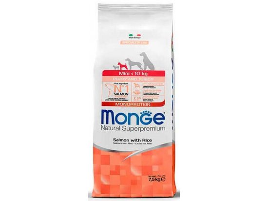 Фото - сухий корм Monge Dog Monoprotein Puppy & Junior Mini Salmon & Rice сухий монопротеїновий корм для цуценят дрібних порід ЛОСОСЬ та РИС