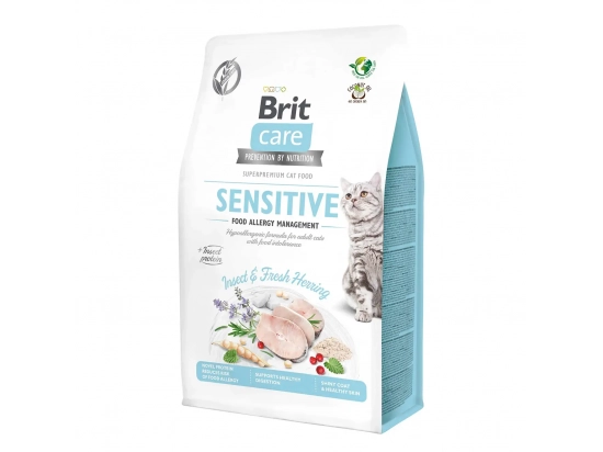 Фото - сухий корм Brit Care Cat Grain Free Sensitive Insect & Herring беззерновий сухий корм для котів з чутливим травленням КОМАХИ і ОСЕЛЕДЕЦЬ