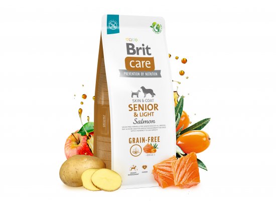 Фото - сухой корм Brit Care Dog Grain Free Senior & Light Salmon беззерновой сухой корм для кожи и шерсти стареющих собак ЛОСОСЬ