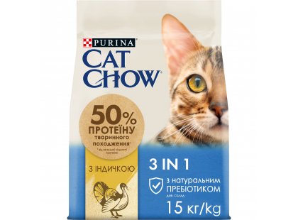 Фото - сухий корм Cat Chow (Кет Чау) 3 in 1 Корм для кішок з формулою потрійної дії з індичкою