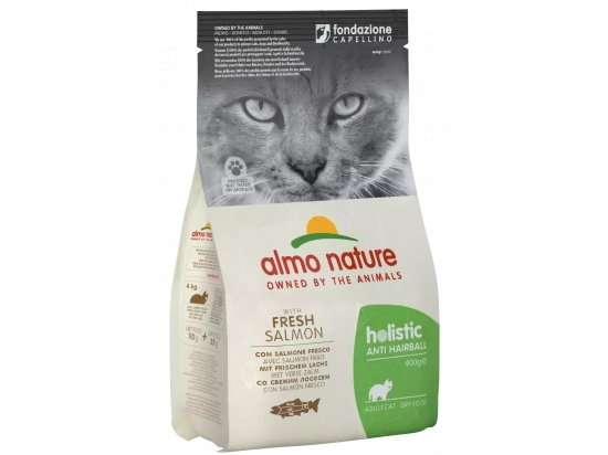 Фото - сухой корм Almo Nature Holistic ANTI HAIRBALL ADULT CAT WITH FRESH SALMON сухой корм для выведения шерсти у взрослых кошек ЛОСОСЬ