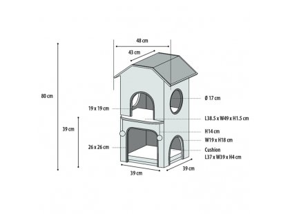 Фото 7 -  дряпалки, з будиночками Flamingo Nordic Villa будиночок для кішок, чорно-білий
