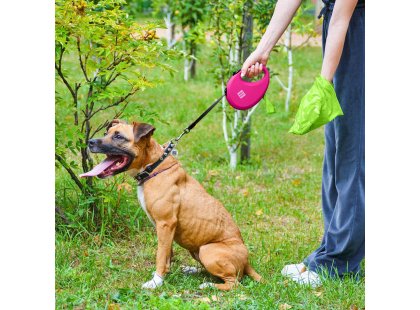 Фото 8 -  рулетки WAUDOG R-leash повідець рулетка з контейнером для пакетів, світловідбивна стрічка, рожевий