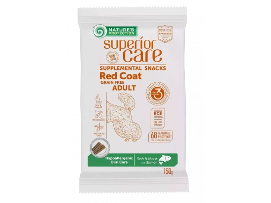 Фото - ласощі Natures Protection Superior Care Red Coat Hypoallergenic Oral Care беззернові ласощі для дорослих собак з рудою шерстю ЛОСОСЬ