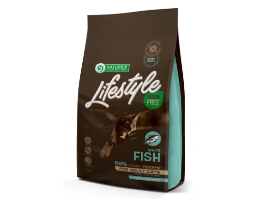 Фото - сухий корм Natures Protection Lifestyle GRAIN FREE WHITE FISH ADULT беззерновий корм для дорослих кішок БІЛА РИБА