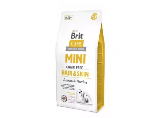 Фото - сухий корм Brit Care Dog Grain Free Mini Hair & Skin Salmon & Herring беззерновий сухий корм для шкіри та шерсті собак міні порід ЛОСОСЬ та ОСЕЛЕДЕЦЬ