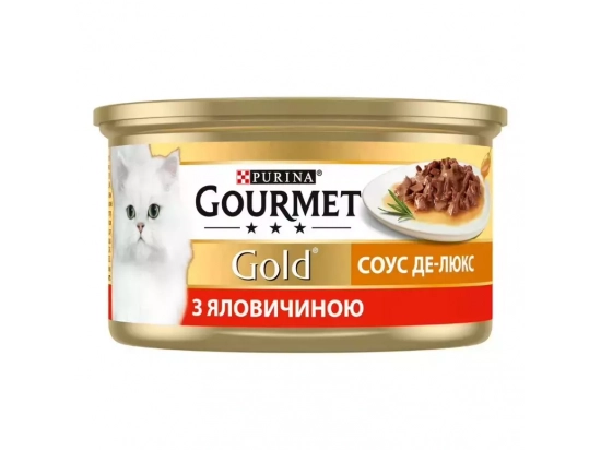 Фото - влажный корм (консервы) Gourmet Gold (Гурме Голд) кусочки в соусе Де-Люкс с говядиной