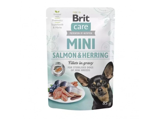 Фото - влажный корм (консервы) Brit Care Dog Sterilised Mini Fillets in Gravy Salmon & Herring консервы для стерилизованных собак мелких пород СЕЛЬДЬ И ЛОСОСЬ В СОУСЕ