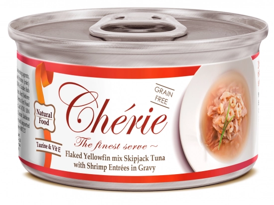 Фото - влажный корм (консервы) Cherie (Шери) Tuna with Shrimp консервы для взрослых кошек ТУНЕЦ И КРЕВЕТКИ (кусочки в соусе)