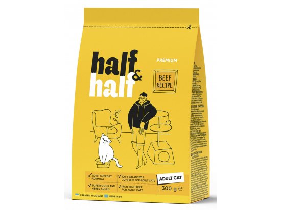 Фото - сухой корм Half&Half Adult Beef сухой корм для кошек ГОВЯДИНА