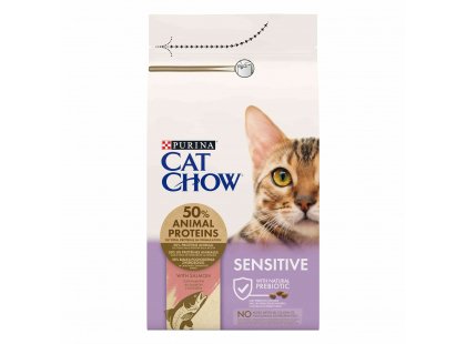 Фото - сухой корм Cat Chow SENSITIVE корм для кошек с чувствительным пищеварением ЛОСОСЬ