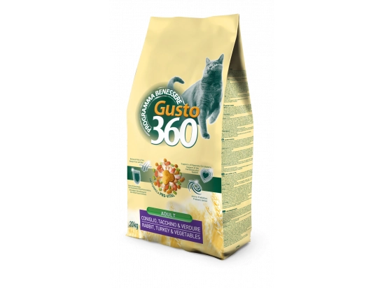 Фото - сухий корм Gusto 360 (Густо 360) Adult Cat Turkey, Rabbit & Vegetables сухий корм для дорослих кішок ІНДИЧКА, КРОЛИК та ОВОЧІ