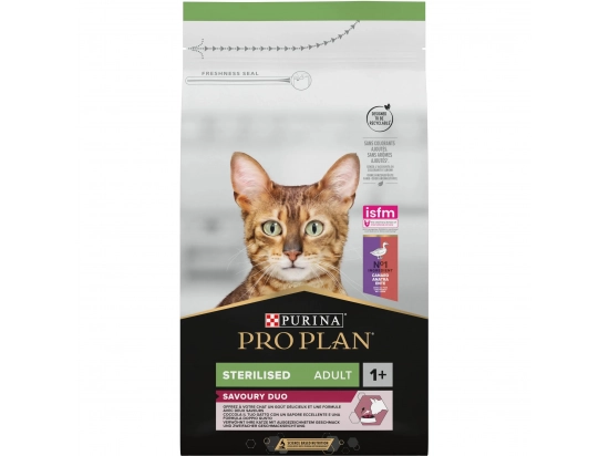 Фото - сухий корм Purina Pro Plan (Пуріна Про План) Adult Sterilised Savoury Duo Duck & Liver сухий корм для стерилізованих кішок КАЧКА ТА ПЕЧІНКА