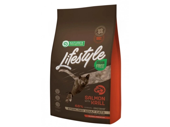 Фото - сухой корм Natures Protection Lifestyle GRAIN FREE SALMON STERILISED беззерновой корм для стерилизованных взрослых кошек ЛОСОСЬ