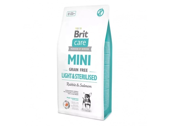 Фото - сухий корм Brit Care Dog Grain Free Mini Light & Sterilised Rabbit & Salmon беззерновий сухий корм для стерилізованих собак міні порід КРОЛИК та ЛОСОСЬ