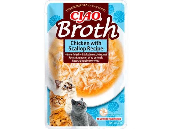 Фото - влажный корм (консервы) Inaba Cat Ciao Broth Chicken with Scallop влажный корм для кошек бульон КУРИЦА с ГРЕБЕШКАМИ