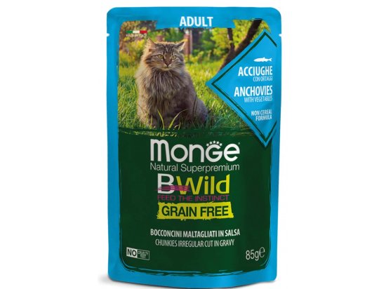 Фото - влажный корм (консервы) Monge Cat Bwild Grain Free Adult Anchovies & Vegetables влажный корм для кошек АНЧОУСЫ и ОВОЩИ, пауч