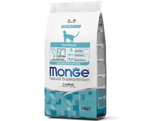 Monge Cat Monoprotein Sterilised Codfish сухий монопротеїновий корм для стерилізованих кішок ТРІСКА купити в Zoodom