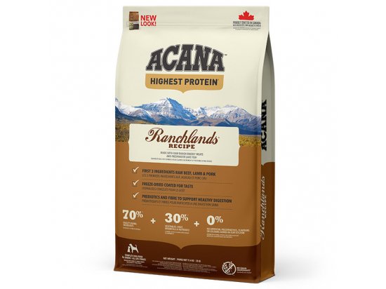 Фото - Acana Highest Protein Ranchlands Recipe корм для собак всех пород, ГОВЯДИНА, ЯГНЕНОК и СВИНИНА сухой корм Acana Highest Protein Ranchlands Recipe корм для собак всех пород, ГОВЯДИНА, ЯГНЕНОК и СВИНИНА