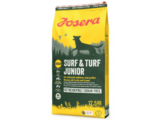 Фото - сухой корм Josera (Йозера) Surf & Turf Junior Grainfree Salmon & Lamb сухой корм для щенков и юниоров средних и больших пород ЛОСОСЬ и ЯГНЕНОК