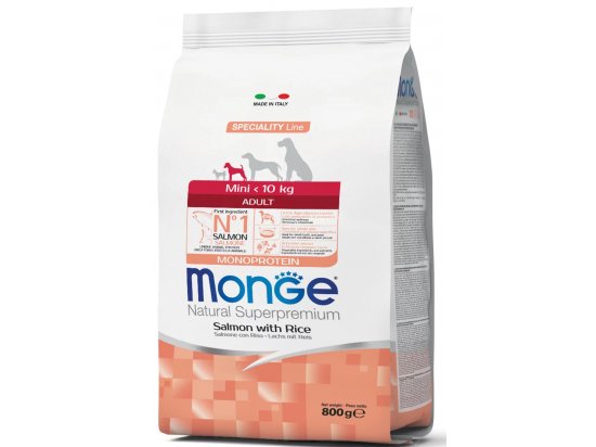 Фото - сухий корм Monge Dog Monoprotein Adult Mini Salmon & Rice сухий монопротеїновий корм для собак малих порід ЛОСОСЬ та РИС